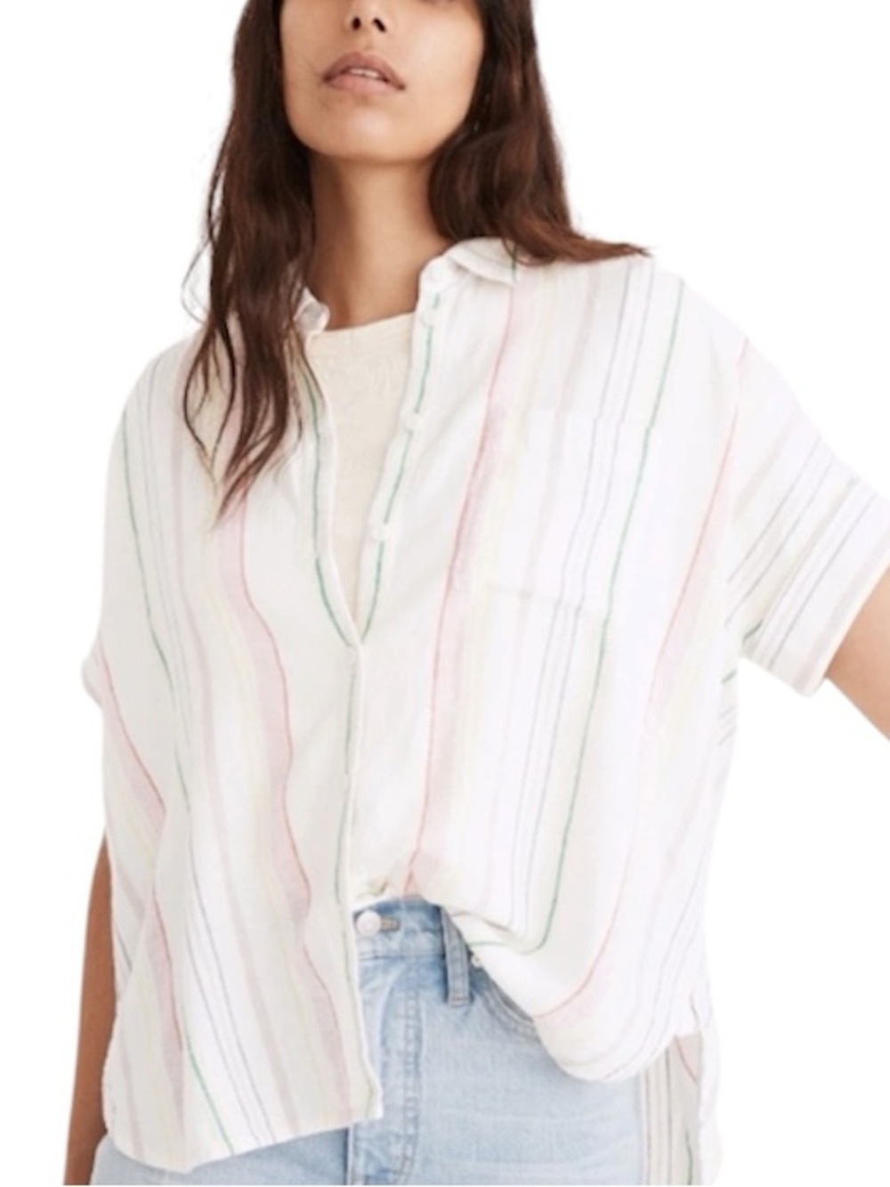 Madewell Linen Blend Daily Shirt in Rainbow Stripe